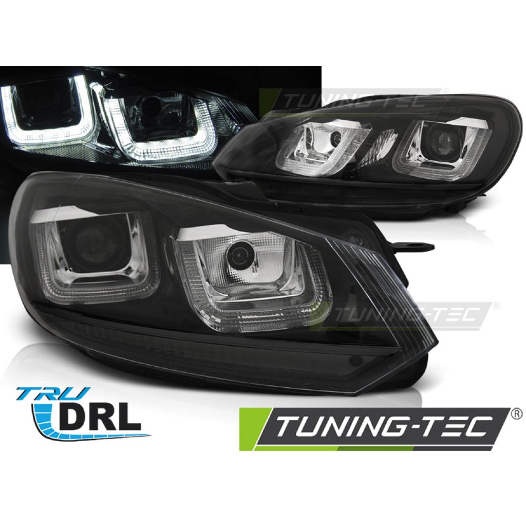 Přední světla U-LED denními světly BAR VW Golf 6 08-12 černé - black line
