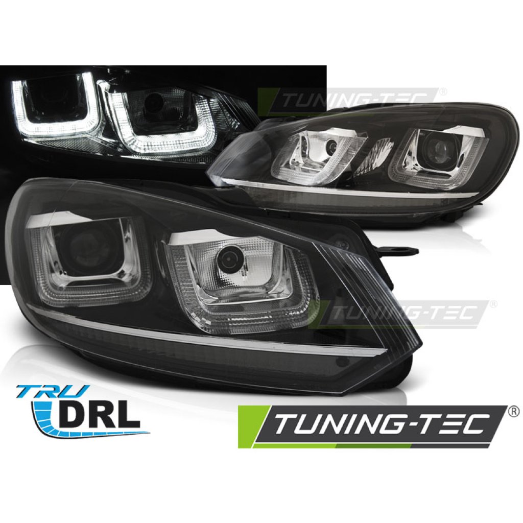 Přední světla U-LED denními světly BAR VW Golf 6 08-12 černé - chrom line