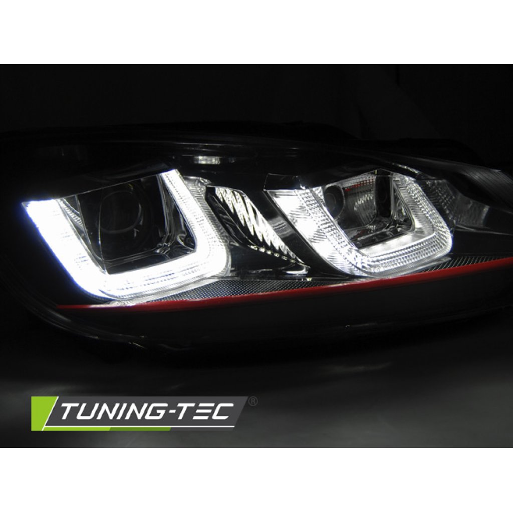 Přední světla U-LED denními světly BAR VW Golf 6 08-12 černé - red line