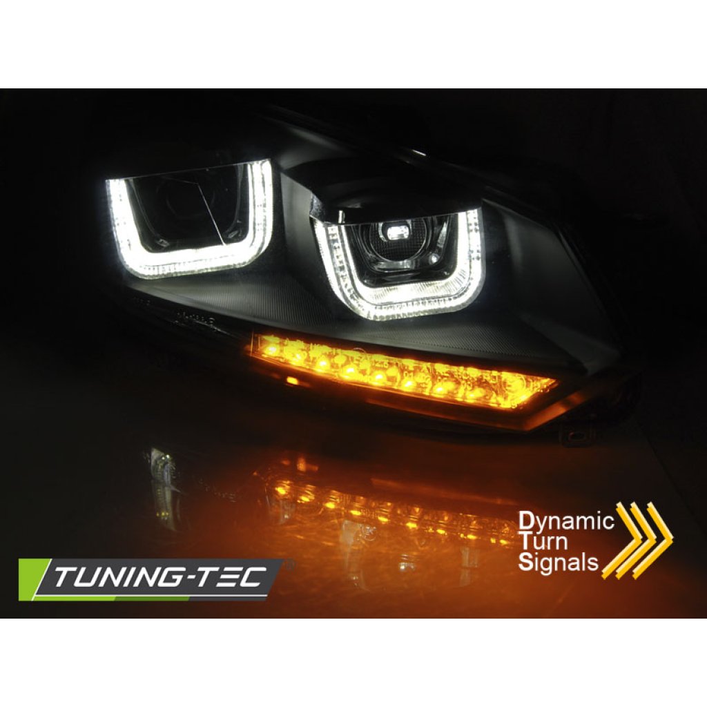 Přední světla U-LED s denními světly, LED dynamickým blinkrem pro VW Golf 6 08-12 černá