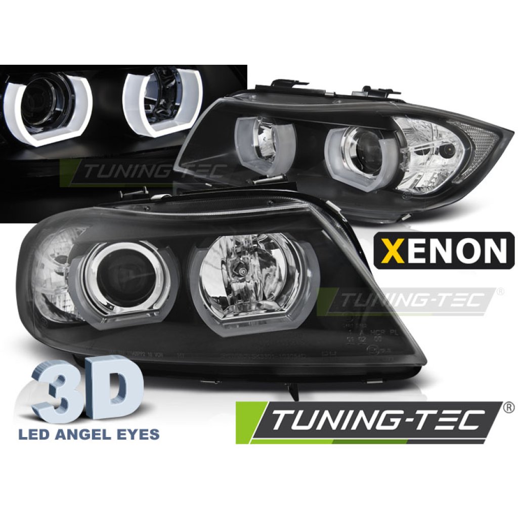 Přední světla xenon D1S 3D LED angel eyes BMW E90/E91 05-08 černá