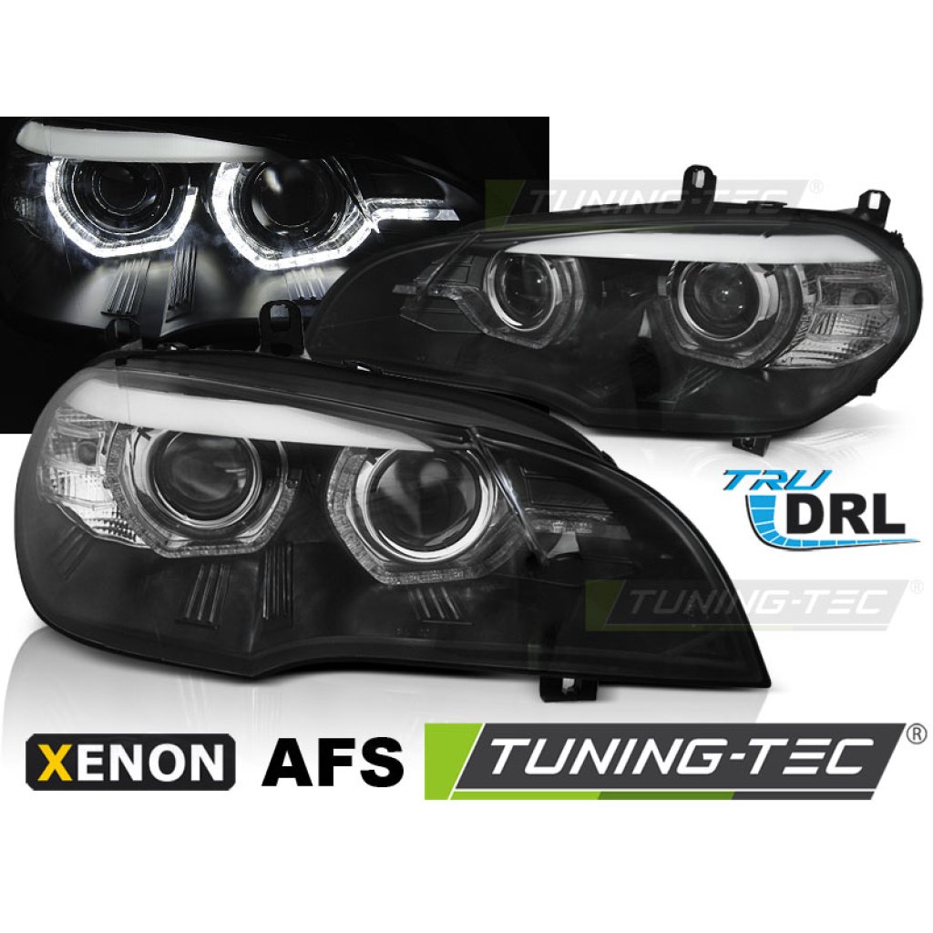 Přední světla xenon D1S 3D LED DRL angel eyes, AFS BMW X5 E70 07-10 černá