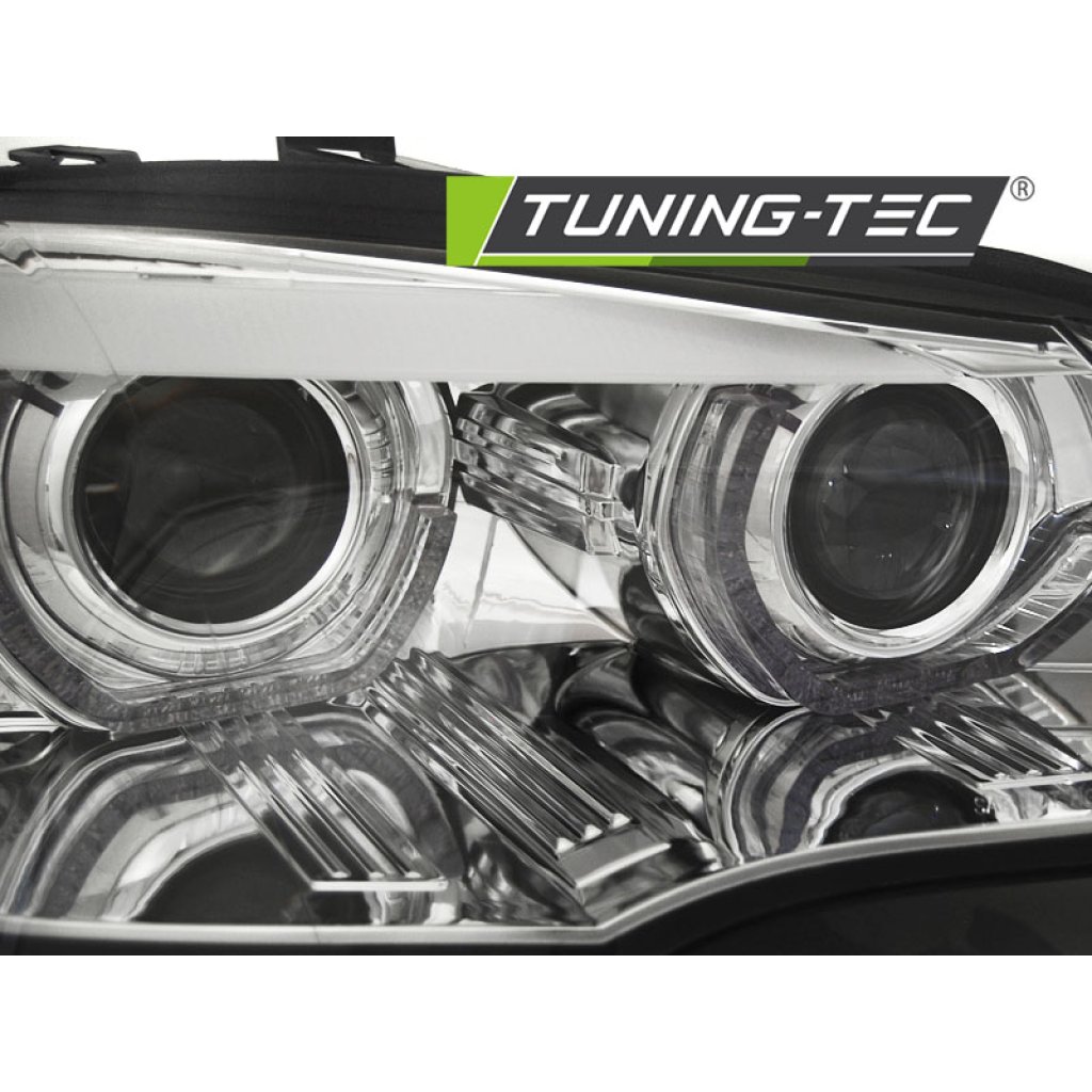 Přední světla xenon D1S 3D LED DRL angel eyes, AFS BMW X5 E70 07-10 chromová