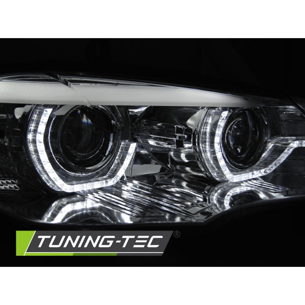 Přední světla xenon D1S 3D LED DRL angel eyes, AFS BMW X5 E70 07-10 chromová
