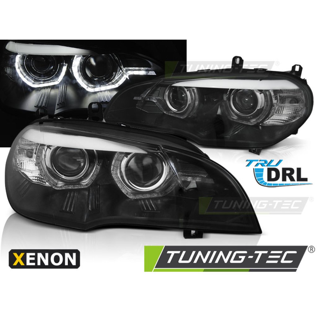 Přední světla xenon D1S 3D LED DRL angel eyes BMW X5 E70 07-10 černá