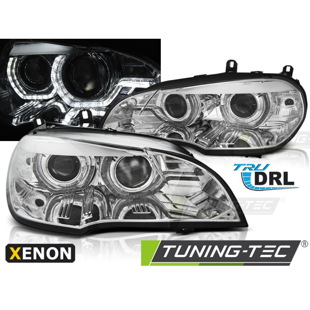 Přední světla xenon D1S 3D LED DRL angel eyes BMW X5 E70 07-10 chromová