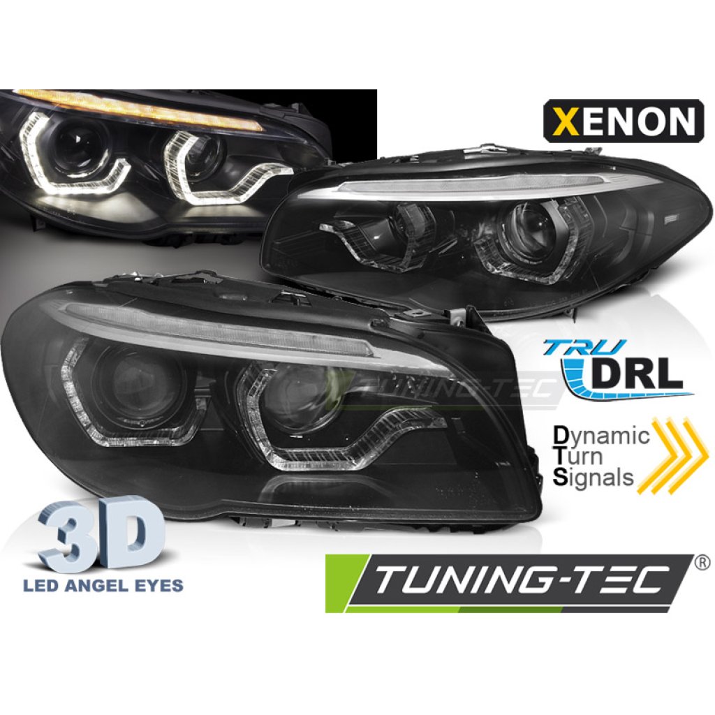 Přední světla xenon D1S AFS 3D LED angel eyes BMW F10 / F11 LCI 2013 - 2016 černá