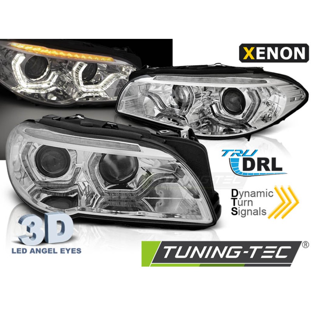 Přední světla xenon D1S AFS 3D LED angel eyes BMW F10 / F11 LCI 2013 - 2016 chromová