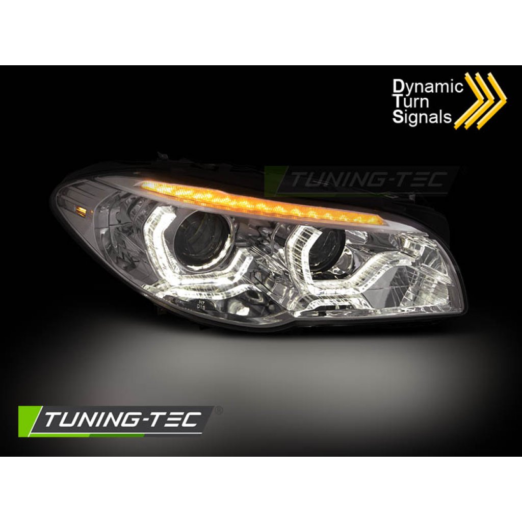 Přední světla xenon D1S AFS 3D LED angel eyes BMW F10 / F11 LCI 2013 - 2016 chromová