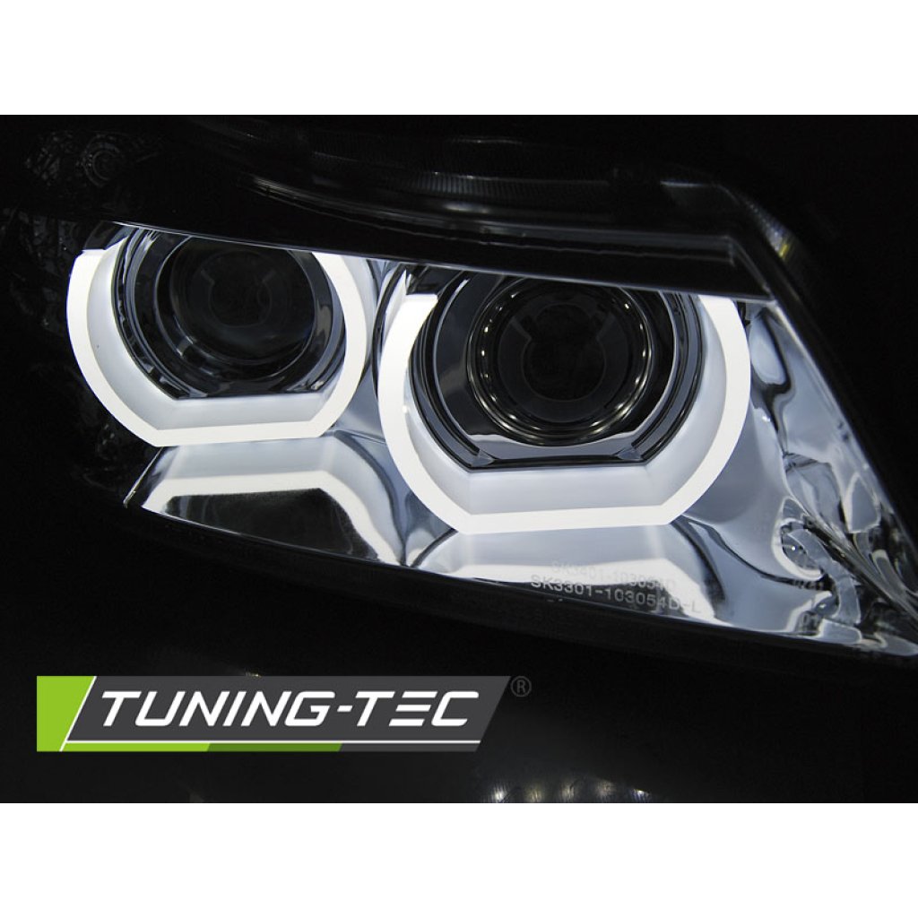 Přední světla xenon D1S, LED blinkr, DRL, BMW E90/E91 09-11 chromová