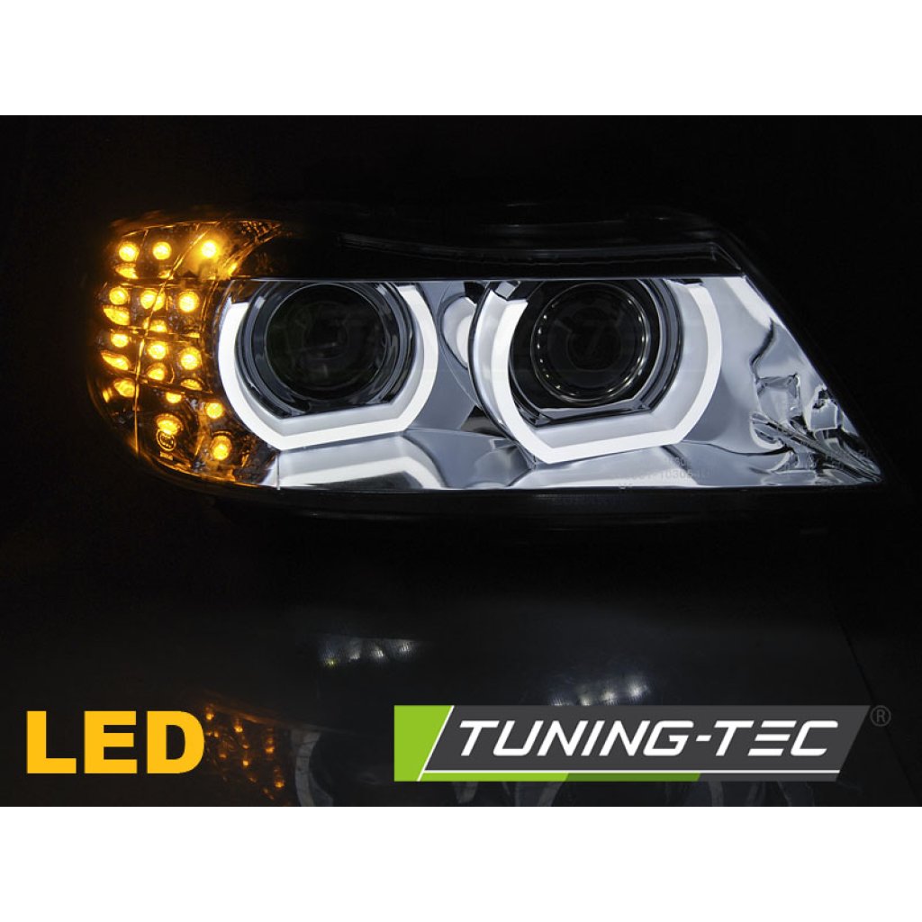 Přední světla xenon D1S, LED blinkr, DRL, BMW E90/E91 09-11 chromová