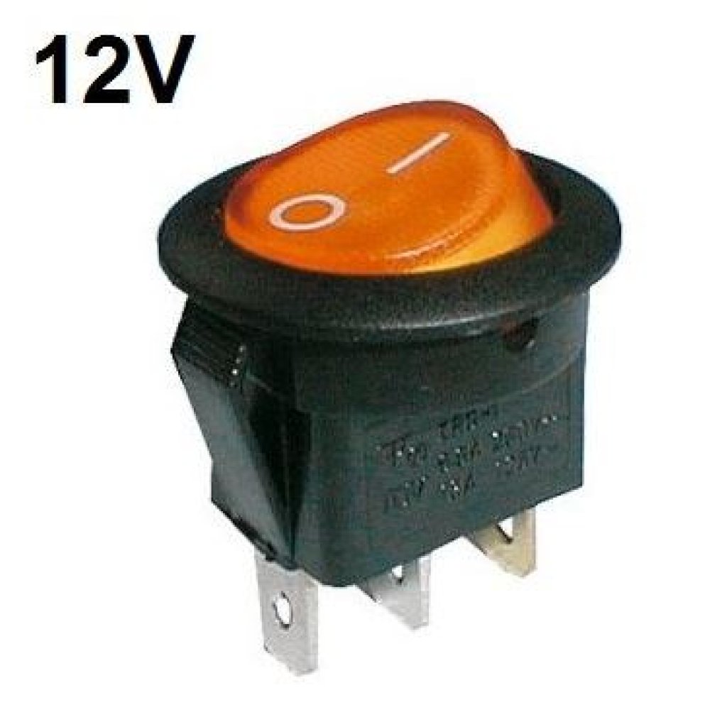 Přepínač kolébkový kulatý oranžový, 1018