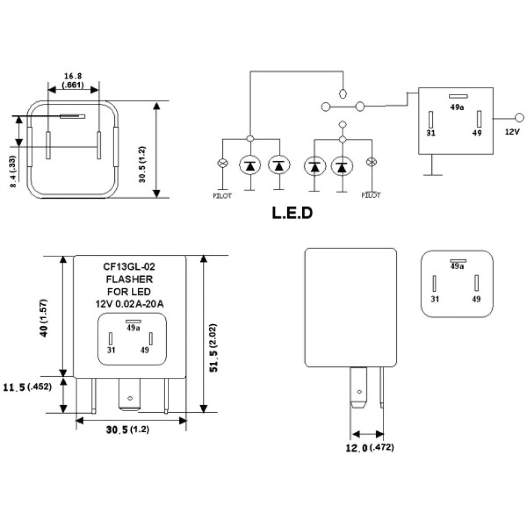 Přerušovač blinkrů LED, 12V,0,02-20A pro evropské vozy