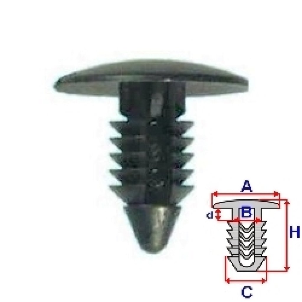 Příchytka, A 17,5 B 5 C 7,5 d 4 H 17,5, w śr.otworu 7,5 (balení 10ks)