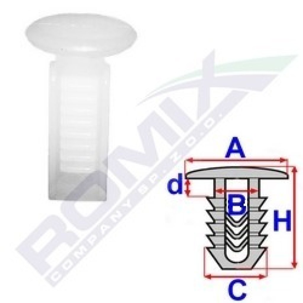 Příchytka čalounění A-12,3; B-5,4; C-7,1x7,1; d-2; H-19mm (balení 25ks)