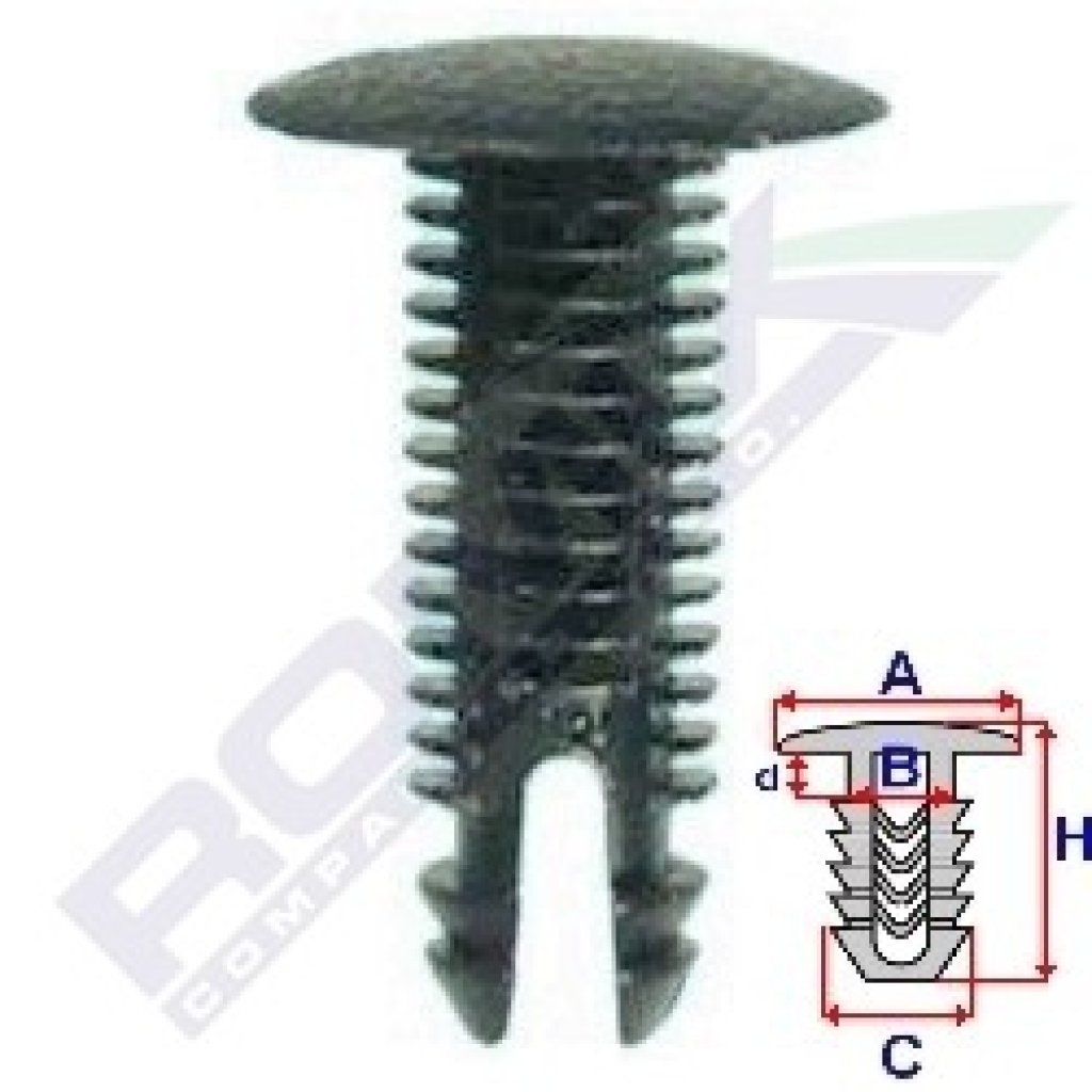 Příchytka čalounění A-18,1; B-5,8; C-8,8; d-2; H-26,8mm (balení 10ks)