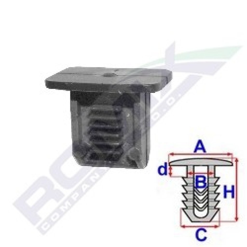 Příchytka kufru A-16,5x10,7; B-10,2x4,6; C-10,2x7,8; H-13,5mm (balení 25ks)