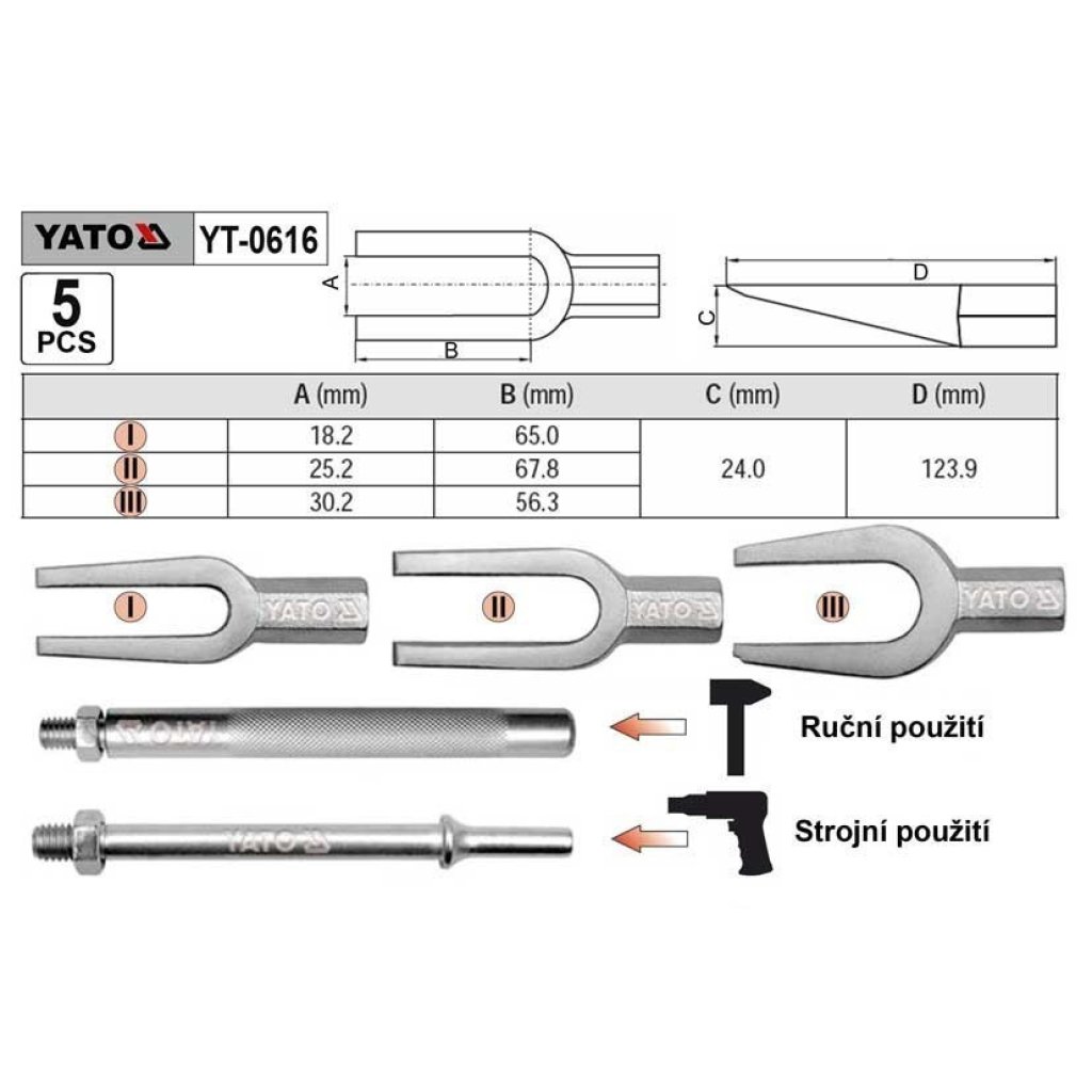 Přípravek na kulové čepy řízení YATO sada 5 dílů - YT-0616