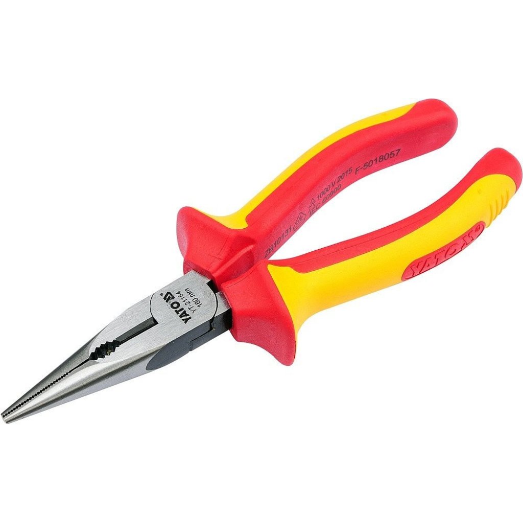 Prodloužené rovné půlkulaté kleště 160mm VDE (1000V) - YT-21154