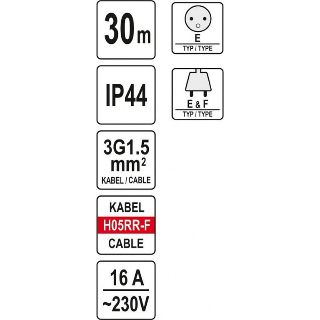 Prodlužovací kabel 30 m, buben 4 zásuvky - YT-81053