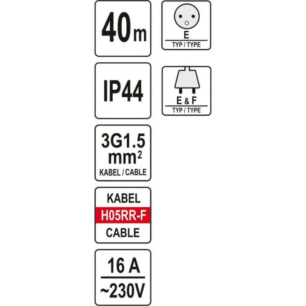 Prodlužovací kabel 40 m, buben 4 zásuvky - YT-81054