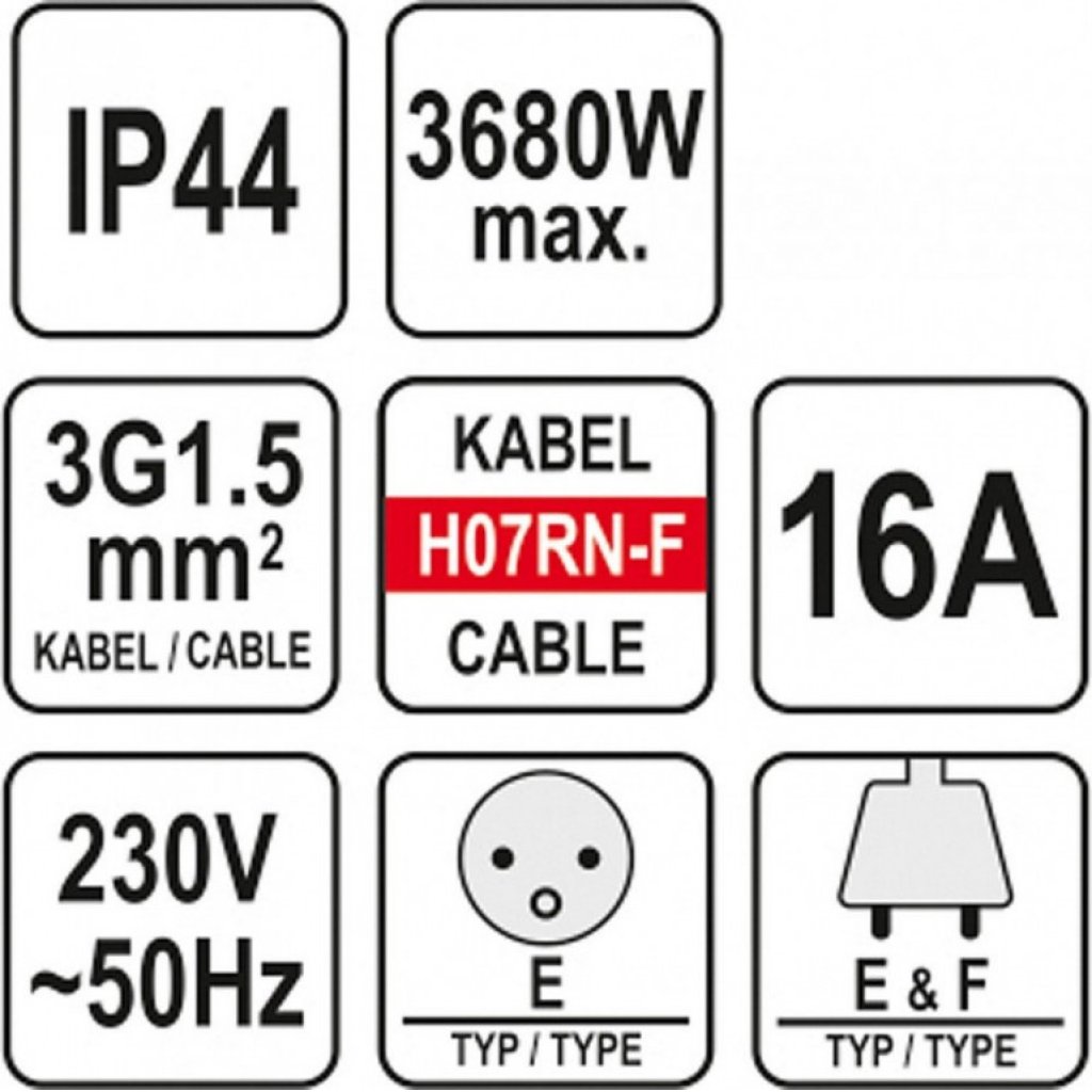 Prodlužovací kabel s gumovou izolací 20m, 3 zásuvky - YT-81162