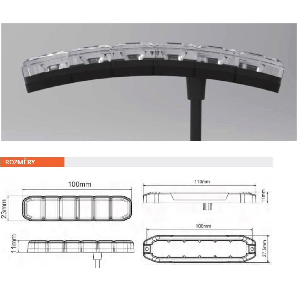 PROFI silikonové ohebné výstražné LED světlo vnější, oranžové, 12-24V, ECE R65