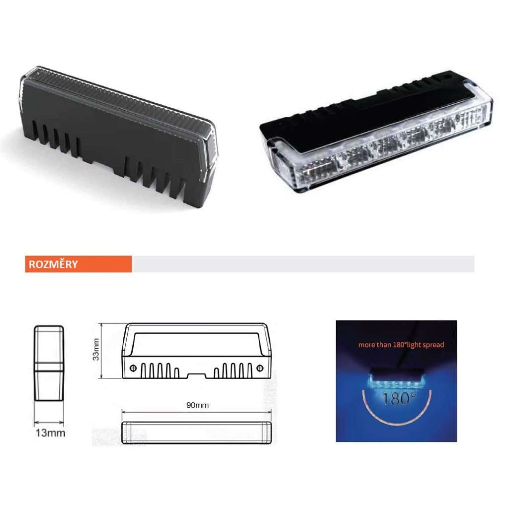 PROFI SLIM výstražné LED světlo vnější, do mřížky, oranžové, 12-24V, ECE R65