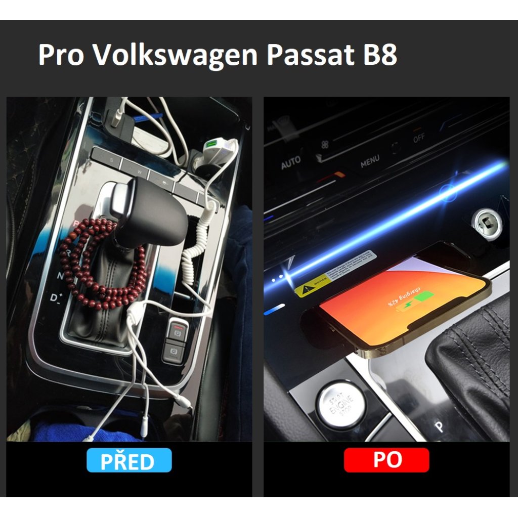 Qi indukční nabíječka telefonů VW Passat B8 2015-2020