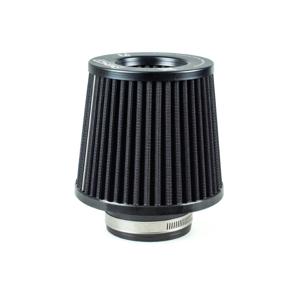 Raemco univerzální vzduchový filtr o délce 130 mm se vstupem 77 mm s možností redukce na 70 nebo 63 mm, barva: černá