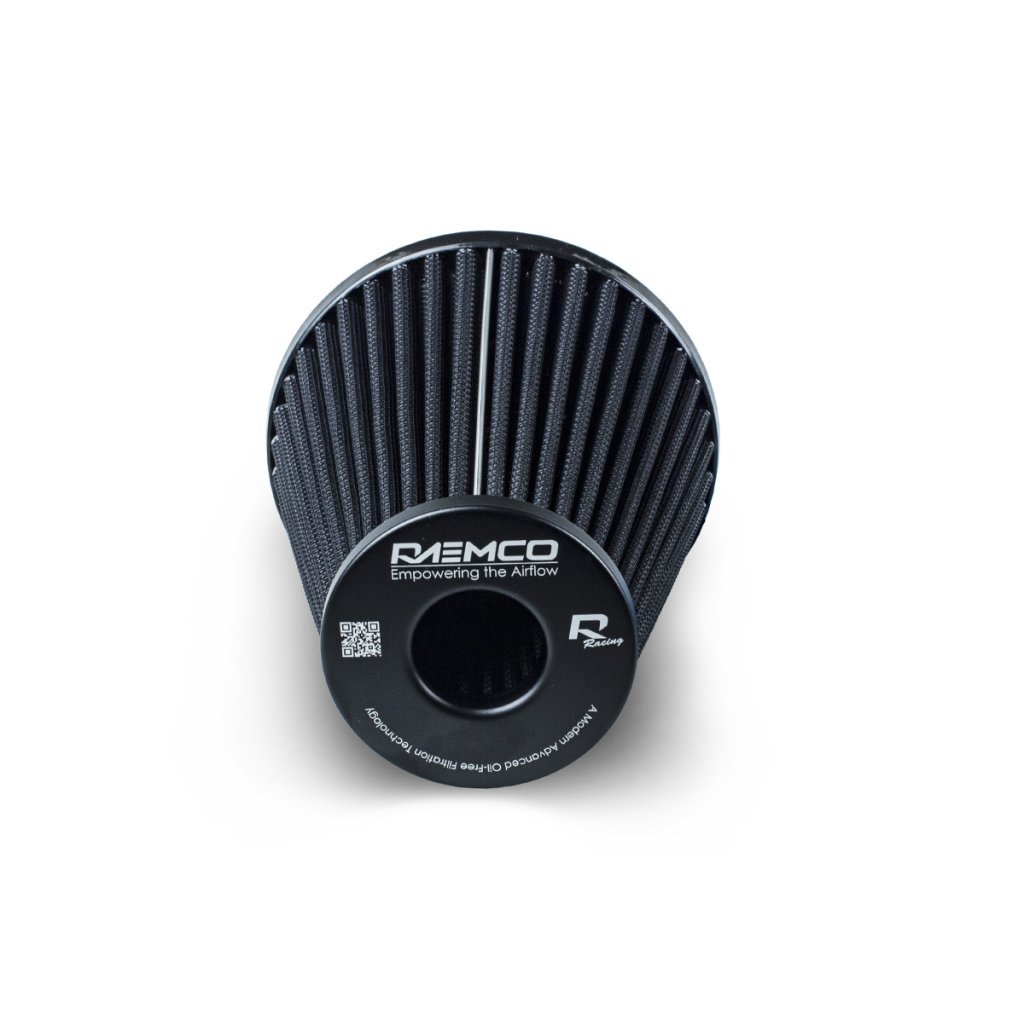 Raemco univerzální vzduchový filtr o délce 150 mm černý se vstupem 77 mm s možností redukce na 70 nebo 63 mm