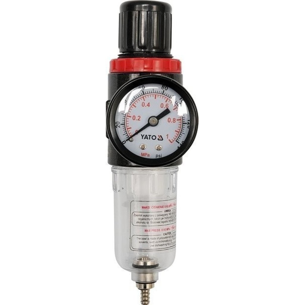Regulátor tlaku vzduchu 1/4", max. 0,93MPa, s filtrem (15 ml) - YT-2382