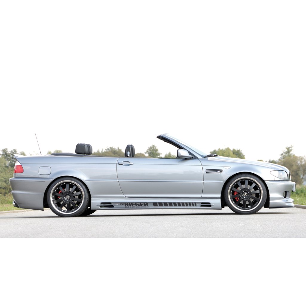 Rieger boční práh (175mm) mont. strana pravá pro BMW řada 3 E46, E46 M3 compact, kabriolet, kupé, sedan vč. faceliftu, r.v. 02/02-, 02/98-12/01, 06/00-, plast ABS bez povrchové úpravy, s prolisem, s prolisem a dvěma výřezy