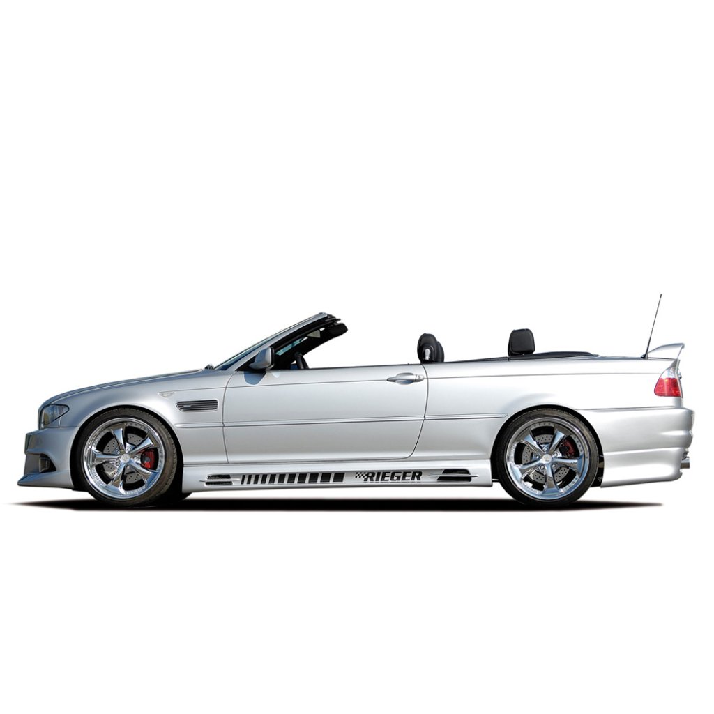 Rieger boční práh (185mm) mont. strana levá pro BMW řada 3 E46, E46 M3 compact, kabriolet, kupé, sedan vč. faceliftu, r.v. 02/02-, 02/98-12/01, 06/00-, plast ABS bez povrchové úpravy, s prolisem, s prolisem a dvěma výřezy