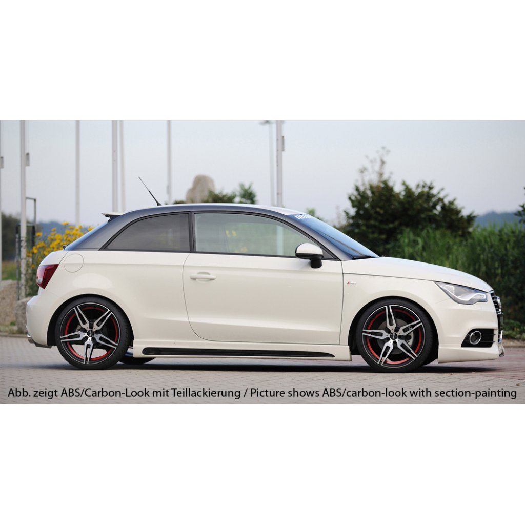 Rieger boční práh mont. strana levá pro Audi A1 8X 3-dvéř., 5-dvéř. (sportback) vč. faceliftu, r.v. 02/15-, 08/10-12/14, plast ABS bez povrchové úpravy, s prolisem a výřezem