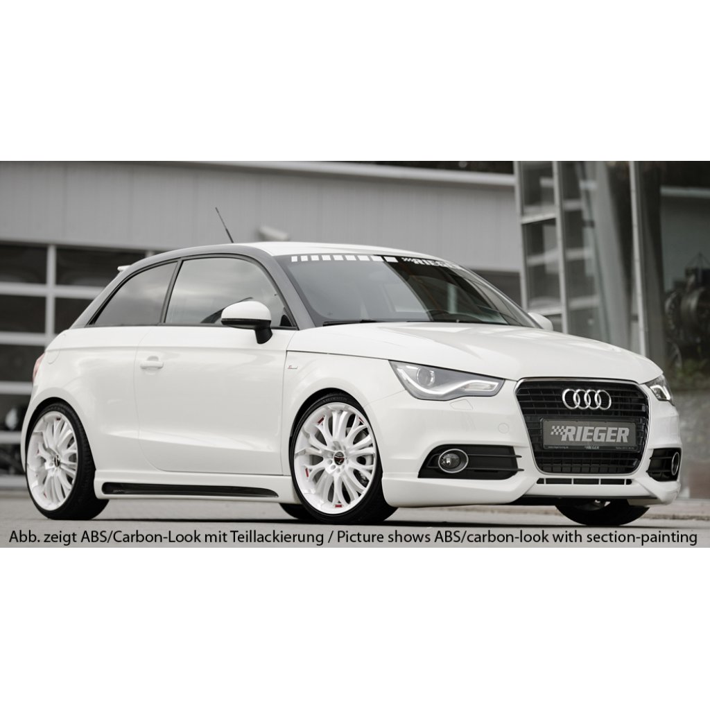 Rieger boční práh mont. strana levá pro Audi A1 8X 3-dvéř., 5-dvéř. (sportback) vč. faceliftu, r.v. 02/15-, 08/10-12/14, plast ABS s povrchovou úpravou Carbon-Look, s prolisem a výřezem
