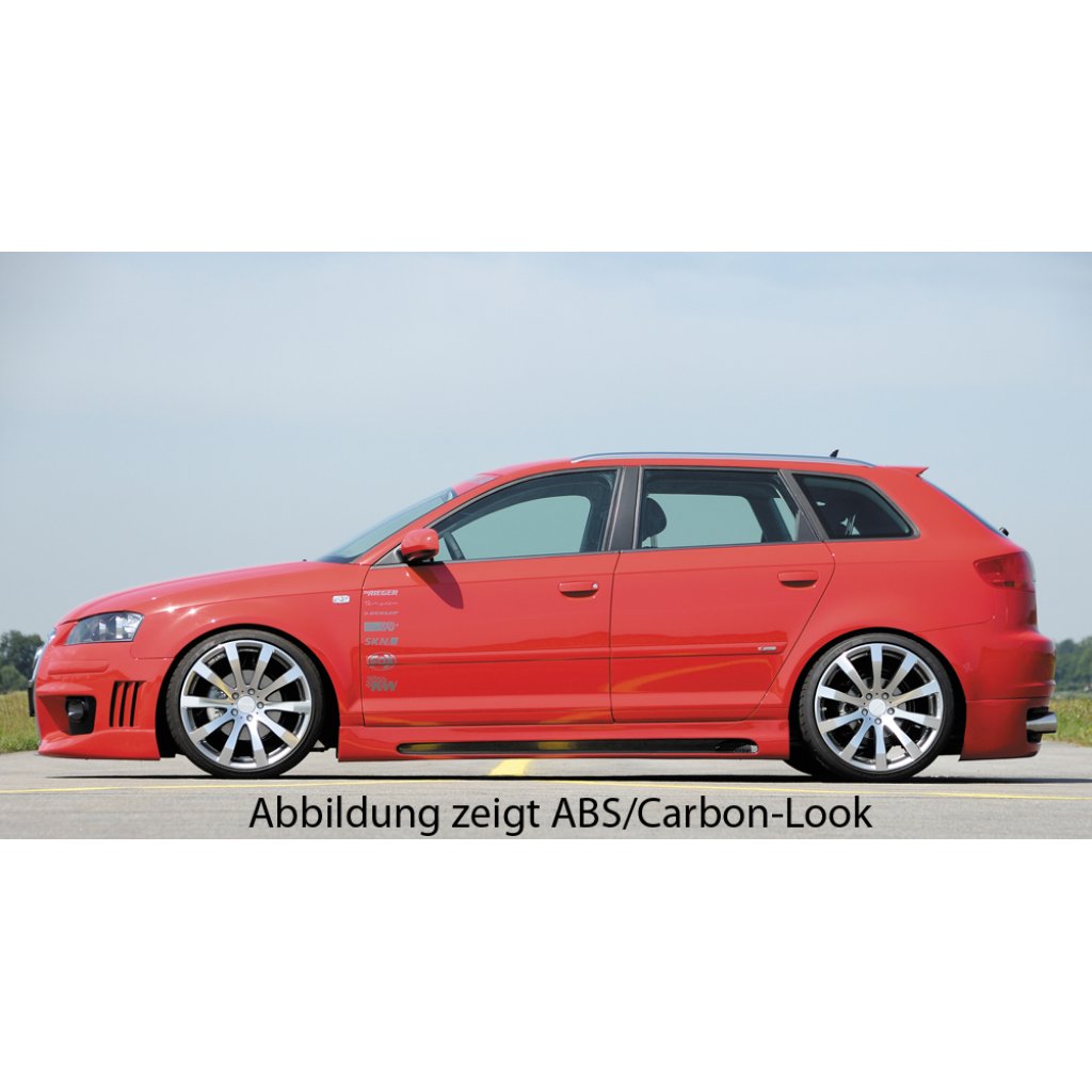 Rieger boční práh mont. strana levá pro Audi A3 8P 5-dvéř., Sportback, r.v. 03/03-, plast ABS bez povrchové úpravy, s prolisem a výřezem