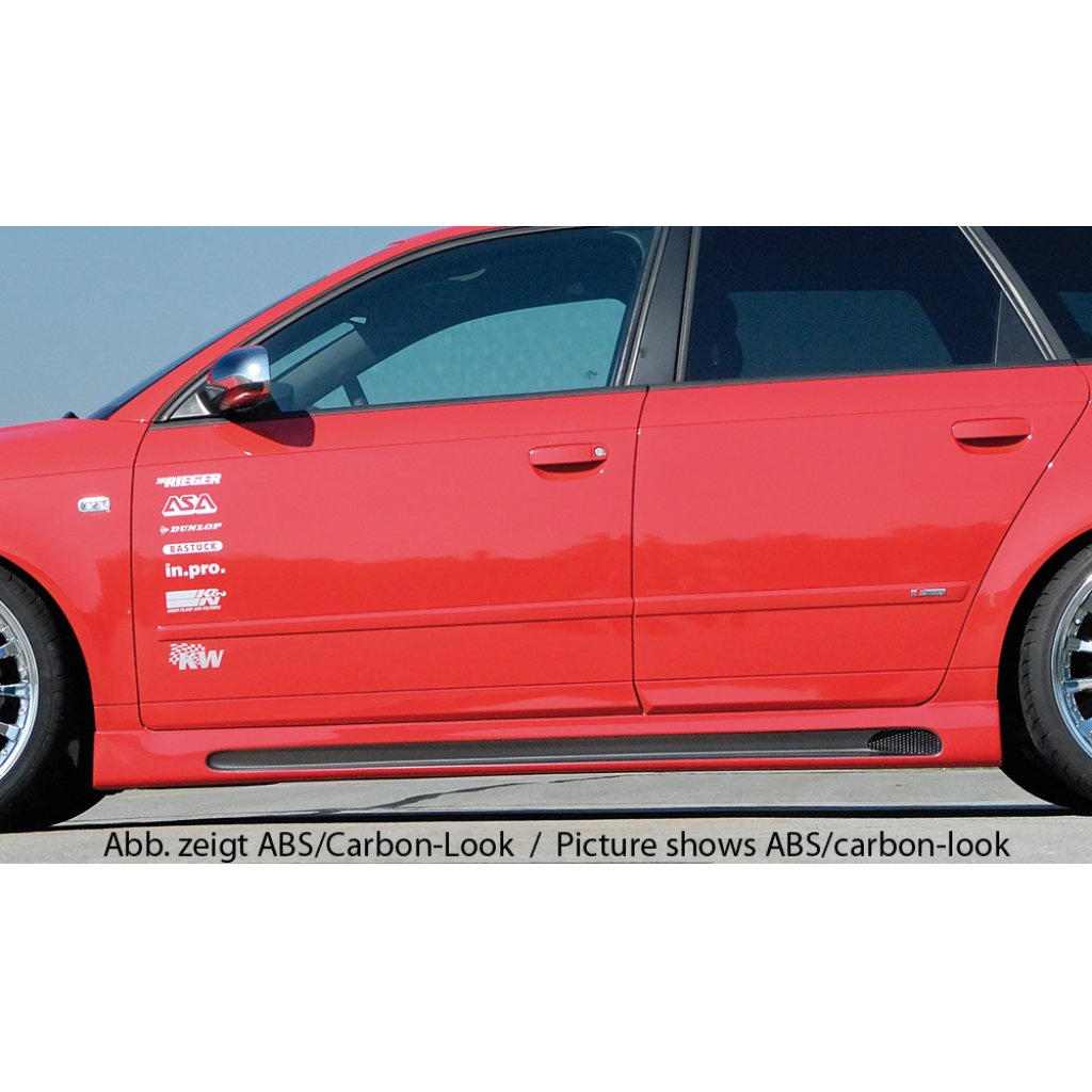 Rieger boční práh mont. strana levá pro Audi A4 8E avant, sedan po faceliftu, r.v. 11/00-10/04, 11/04-, plast ABS bez povrchové úpravy, s prolisem a výřezem