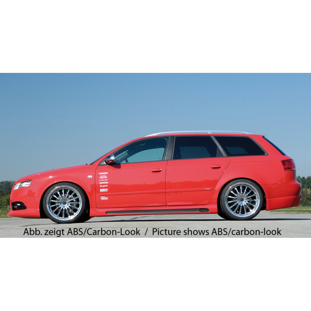 Rieger boční práh mont. strana levá pro Audi A4 8E avant, sedan po faceliftu, r.v. 11/00-10/04, 11/04-, plast ABS bez povrchové úpravy, s prolisem a výřezem