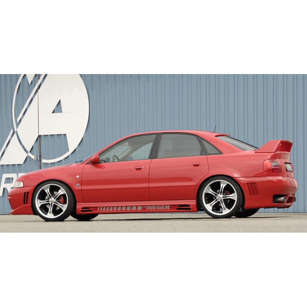 Rieger boční práh mont. strana levá pro Audi A4 B5 avant, sedan, r.v. 11/94-98, 99-12/00, plast ABS bez povrchové úpravy, s prolisem, s prolisem a dvěma výřezy