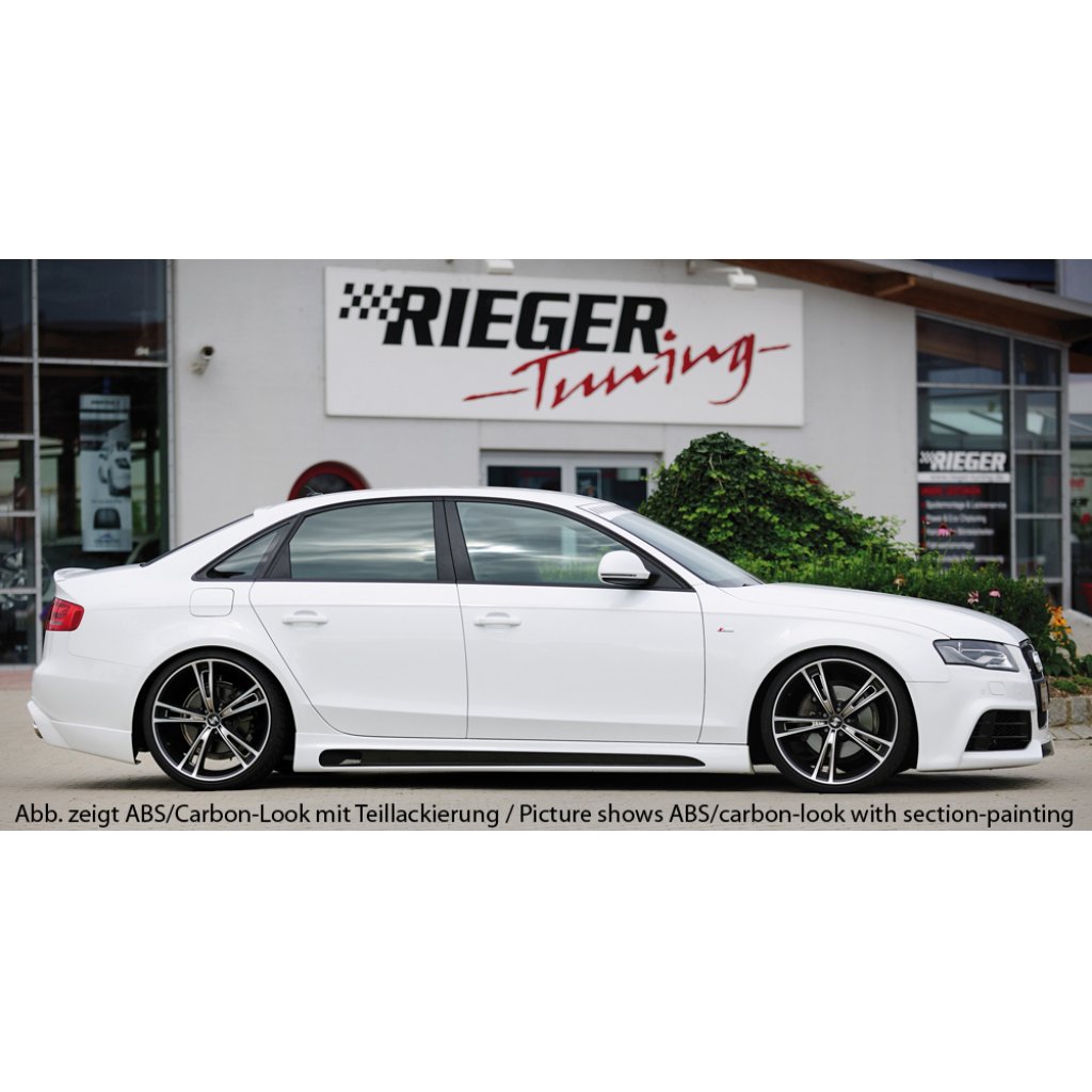 Rieger boční práh mont. strana levá pro Audi A4 S4 B8, B81 avant, sedan, r.v. 11/08-, plast ABS bez povrchové úpravy, s prolisem a výřezem