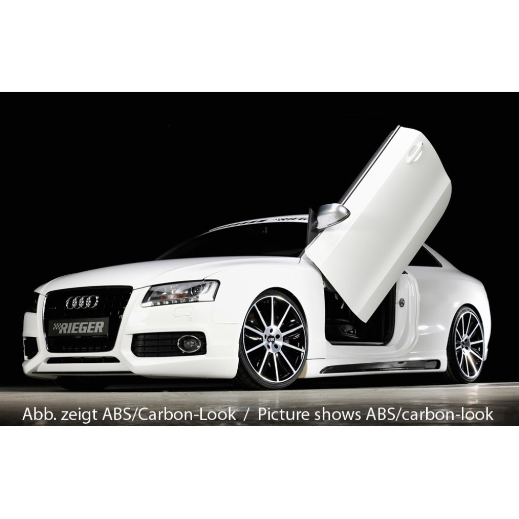 Rieger boční práh mont. strana levá pro Audi A5 S5 B8, B81 kabriolet, kupé vč. faceliftu, r.v. 06/07-07/11, 10/11-06/16, plast ABS bez povrchové úpravy, s prolisem a výřezem