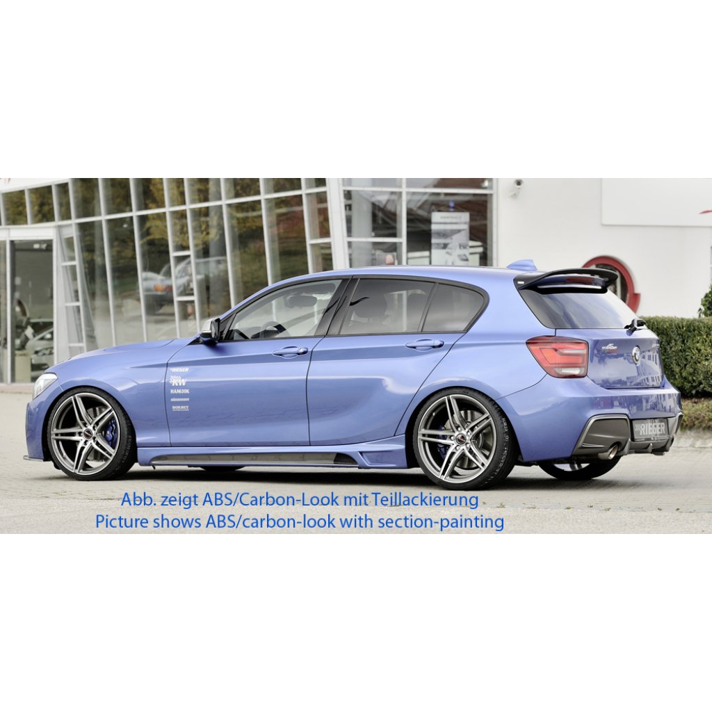 Rieger boční práh mont. strana levá pro BMW řada 1 F20 sedan / 4-dvéř. vč. faceliftu, r.v. 05/2015-, 09/11-03/2015, plast ABS bez povrchové úpravy, s prolisem a výřezem