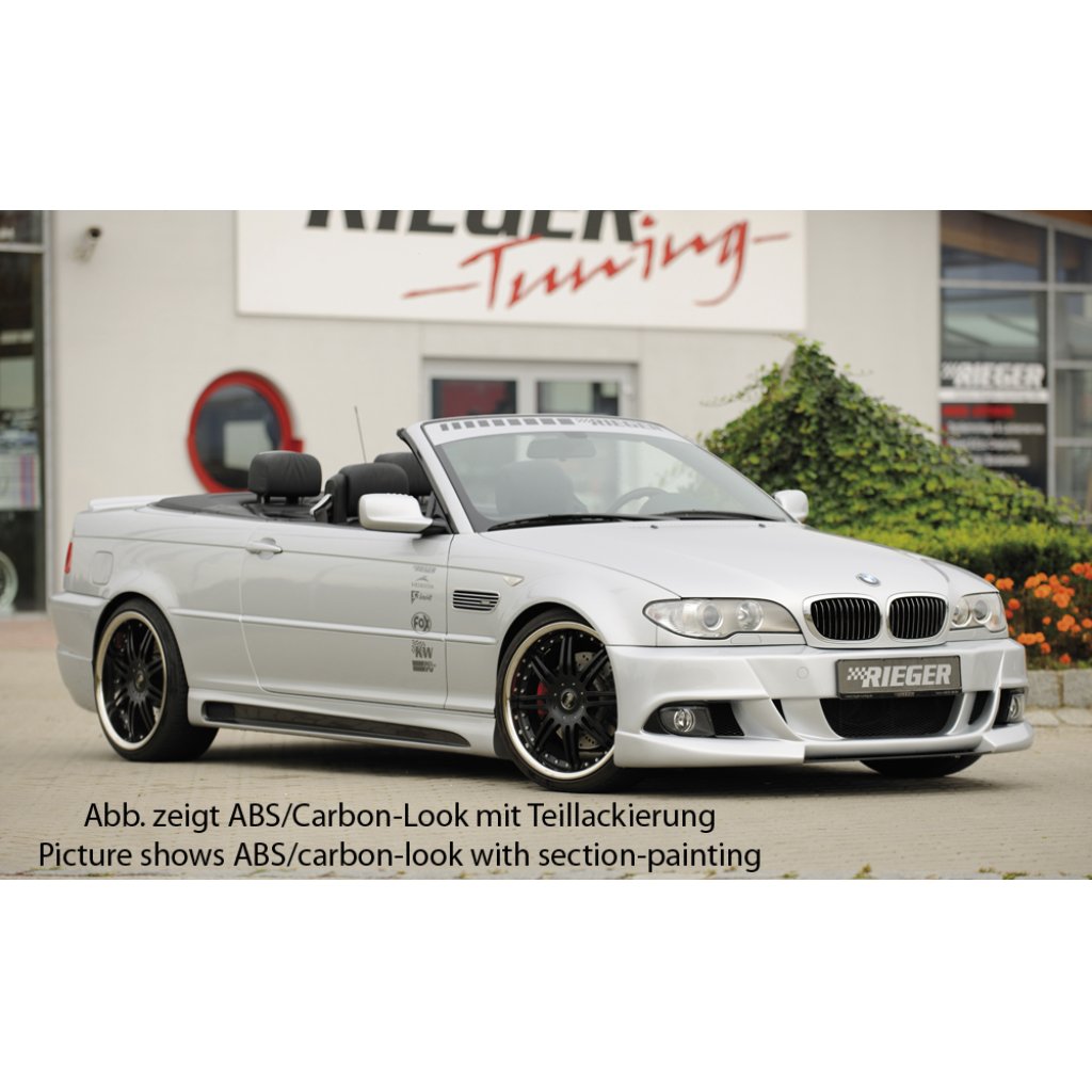 Rieger boční práh mont. strana levá pro BMW řada 3 E46, E46 M3 compact, kabriolet, kupé, sedan vč. faceliftu, r.v. 02/02-, 02/98-12/01, 06/00-, plast ABS bez povrchové úpravy, s prolisem a výřezem