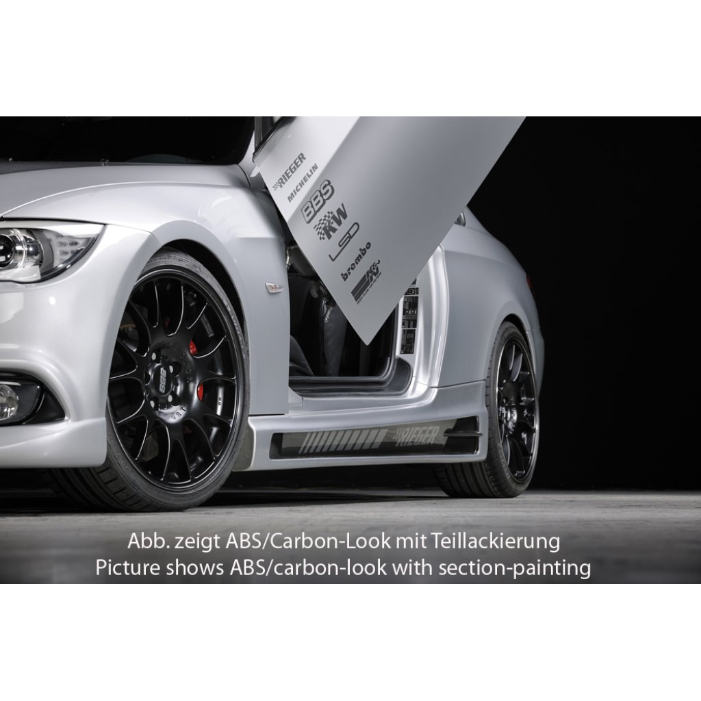 Rieger boční práh mont. strana levá pro BMW řada 3 E92, E93 kabriolet, kupé vč. faceliftu, r.v. 03/07-02/10, 03/10-, 09/06-02/10, plast ABS bez povrchové úpravy, s prolisem, s prolisem a dvěma výřezy