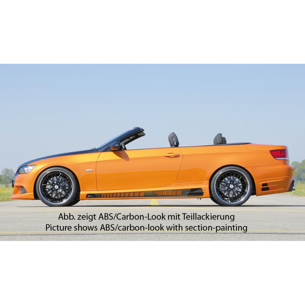 Rieger boční práh mont. strana levá pro BMW řada 3 E92, E93 kabriolet, kupé vč. faceliftu, r.v. 03/07-02/10, 03/10-, 09/06-02/10, plast ABS s povrchovou úpravou Carbon-Look, s prolisem, s prolisem a dvěma výřezy
