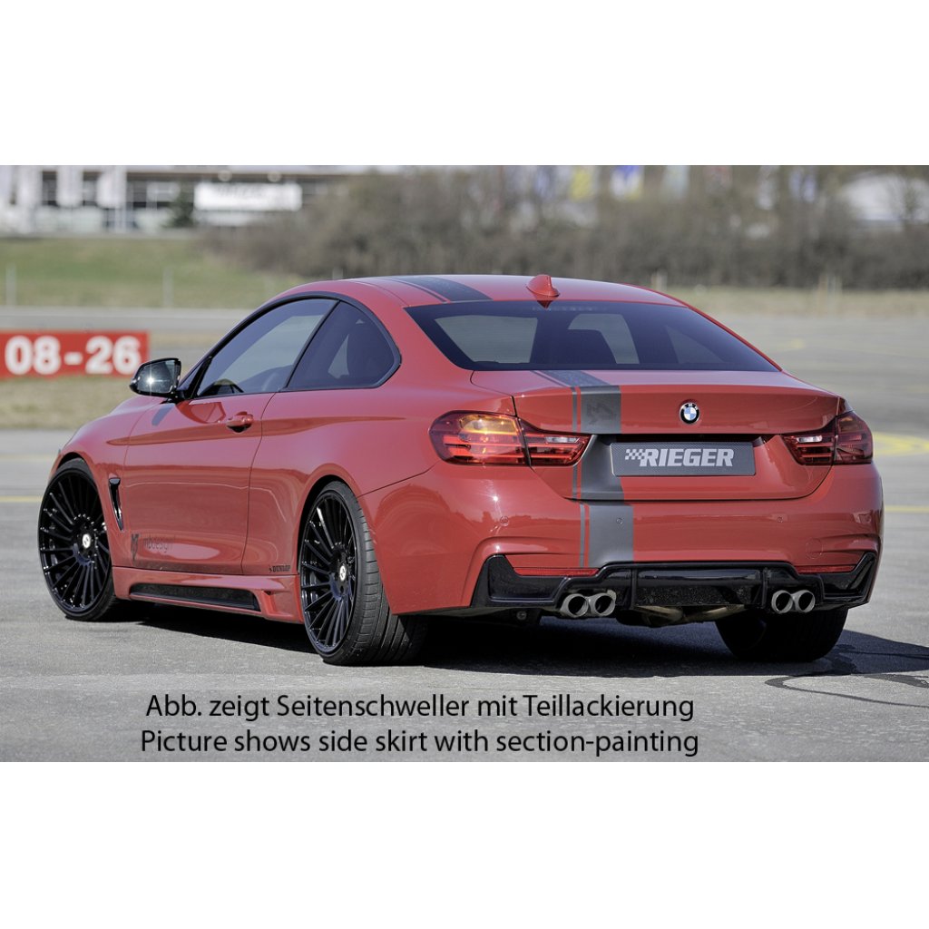 Rieger boční práh mont. strana levá pro BMW řada 4 F32, F33 coupe (3-dvéř.), kabriolet vč. faceliftu, r.v. 03/13-06/15, 07/15-, 11/12-06/15, plast ABS bez povrchové úpravy, s prolisem a výřezem