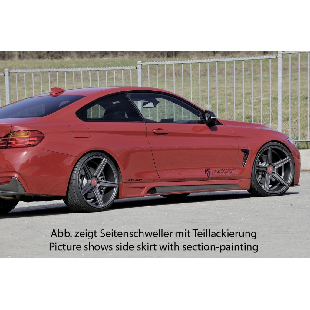 Rieger boční práh mont. strana levá pro BMW řada 4 F32, F33 coupe (3-dvéř.), kabriolet vč. faceliftu, r.v. 03/13-06/15, 07/15-, 11/12-06/15, plast ABS bez povrchové úpravy, s prolisem a výřezem