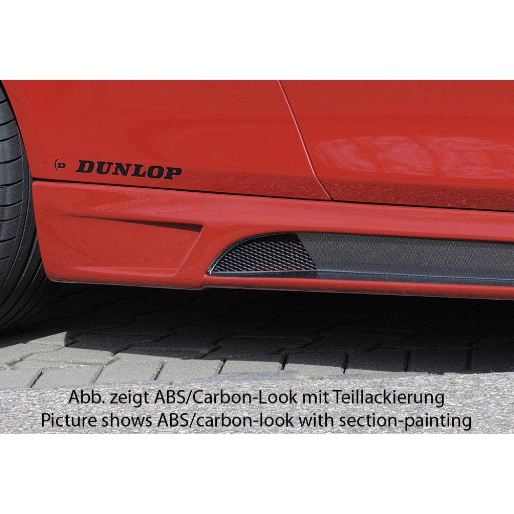 Rieger boční práh mont. strana levá pro BMW řada 4 F32, F33 coupe (3-dvéř.), kabriolet vč. faceliftu, r.v. 03/13-06/15, 07/15-, 11/12-06/15, plast ABS s povrchovou úpravou Carbon-Look, s prolisem a výřezem