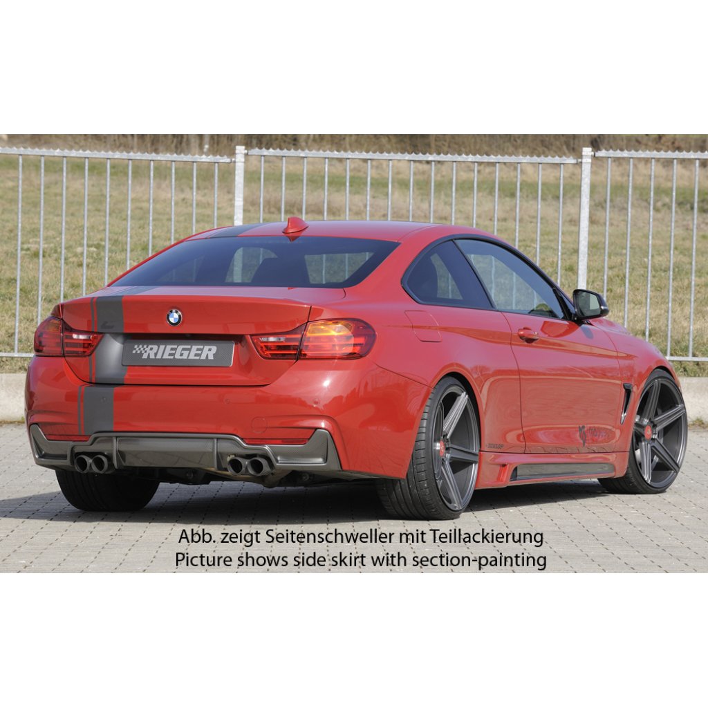 Rieger boční práh mont. strana levá pro BMW řada 4 F32, F33 coupe (3-dvéř.), kabriolet vč. faceliftu, r.v. 03/13-06/15, 07/15-, 11/12-06/15, plast ABS s povrchovou úpravou Carbon-Look, s prolisem a výřezem